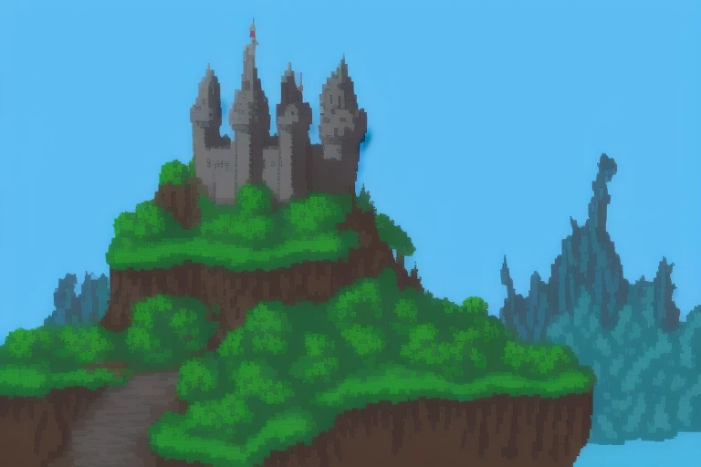 fantasy landscape, castle, game background, pixel art