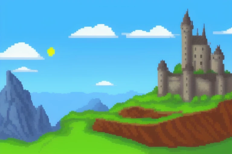 fantasy landscape, castle, game background, pixel art