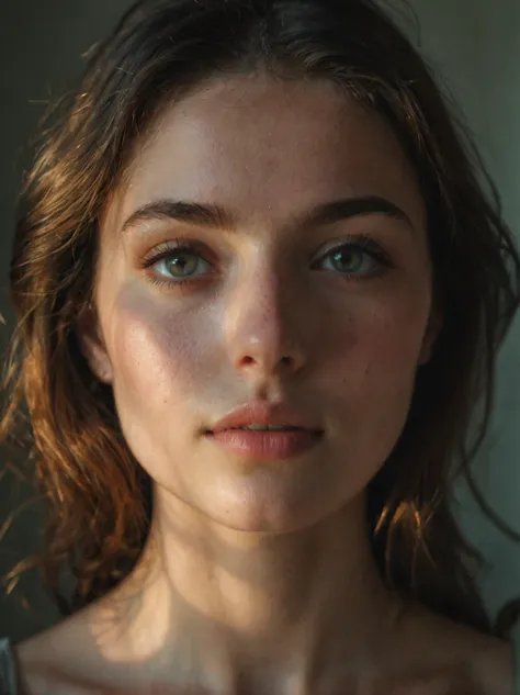 a close up of a woman with a frecky face and a black top