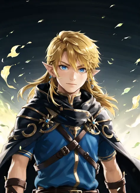 link, 1boy, blonde hair, blue eyes, bow, cloak, earrings, jewelry, long hair, male focus, pointy ears, short sleeves, solo, portrait, upper body, outdoors, glowing, ((masterpiece))
<lora:tloz_offset:1>