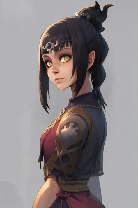 masterpiece, best quality, 1girl, shadowheart, black hair, braided ponytail, green eyes, circlet, closeup, looking at viewer, simple background <lora:ShadowHeart:1>  <lora:XaxaxaV2:1>