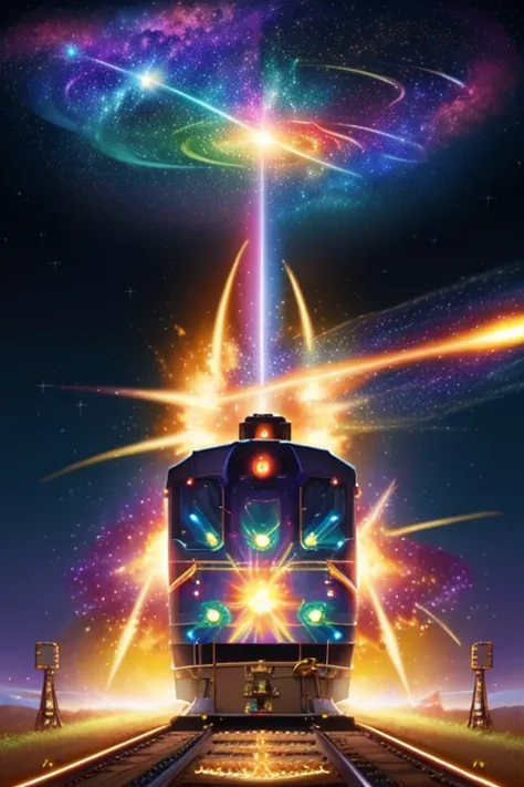 train, galaxy, AND glowing, Photon beam, glyph, A BIG FUCKING EXPLOSION, the end is nigh,