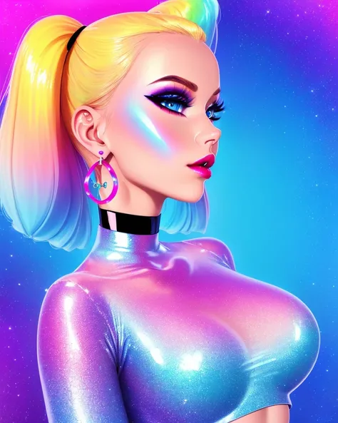 1girl, solo, (slutty bratty bimbo:1.1), fashion, shiny transparent jacket, latex crop-top, beautiful detailed blue_eyes, smile, twintails, blonde_hair, abstract geometric background, iridescent, chromatic aberration, closeup, face focus,
[(colorful explos...