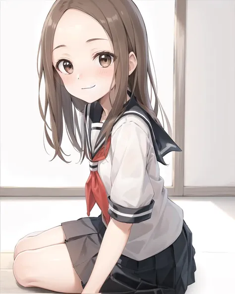 best quality,highly detailed,masterpiece,ultra-detailed,solo,(1girl),delicate eyes,(white background:1.3),takagi-san,school_unif...