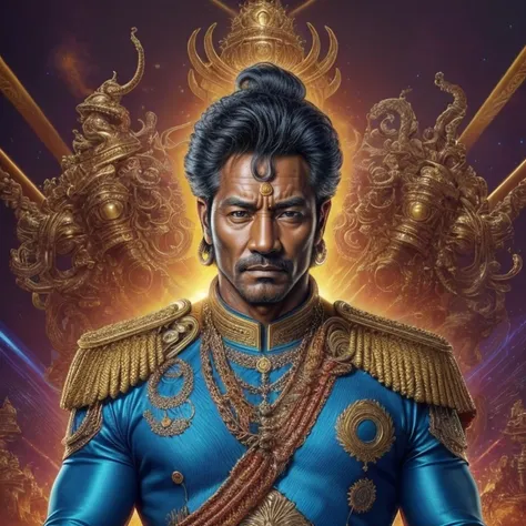 a man in a blue uniform with gold trimmings and a sword