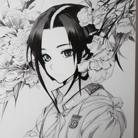 dblinebrush style, masterpiece, 1girl, beautiful portrait of an anime female adventurer, monochrome