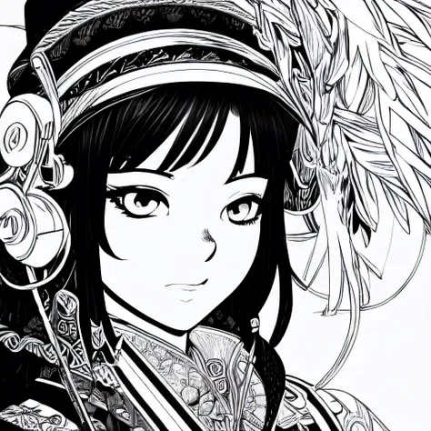 dblinebrush style, masterpiece, 1girl, beautiful portrait of anime female adventurer, monochrome