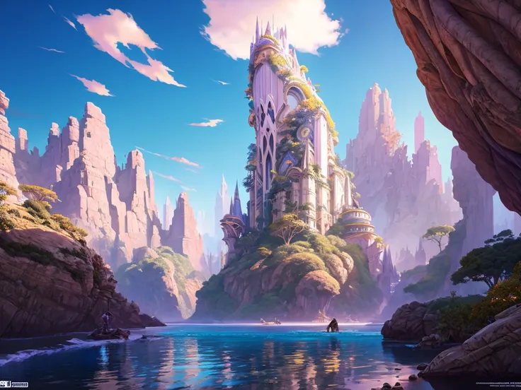 an epic dreamscape,architecture,artstation,vivid colors,wide angle,super highly detailed,professional digital painting,artstatio...