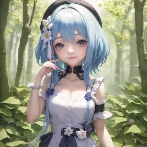 absurdres, 1girl, forest, dress, (smile:0.7),, absurdres,extremely detailed cg unity 8k wallpaper,masterpiece,best quality,((ext...