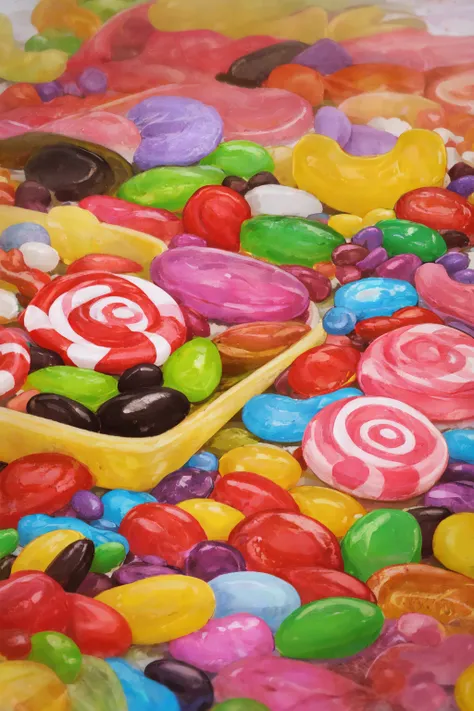 there are many different colored candies in a bowl on the table