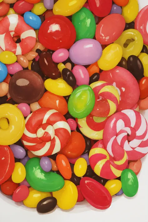 a close up of a bowl of assorted candy and candies