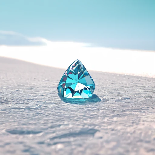 a close up of a blue diamond on a beach with a blue sky in the background