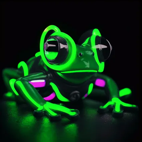 a close up of a frog with glowing eyes on a table