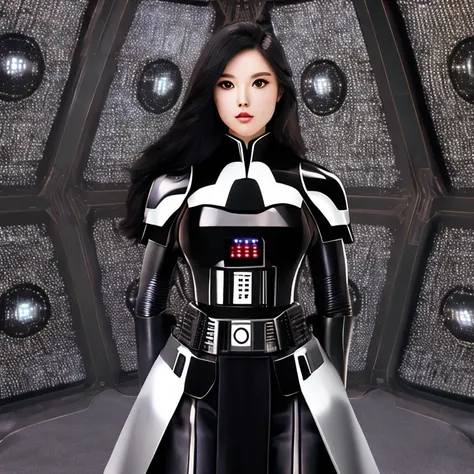 zkz atashi, waifu, realistic, masterpiece, best quality, chinese taiwanese (((zkz atashi))) dressed as darth vader, looking at v...