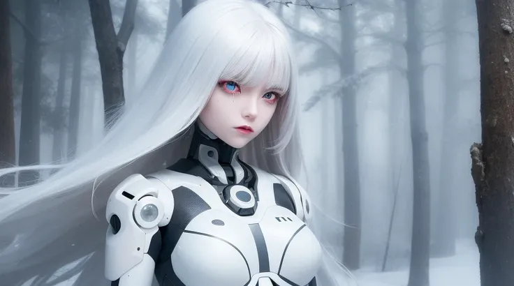 a girl with face cybernetic implants, cybernetic limb, best quality, masterpiece, White hair, detailed, red eyes, windy, floating hair, snowy, upper body, detailed face, winter, trees, sunshine, midriff
<lora:chilloutmixss20v20:0.3> <lora:Korean-doll-liken...