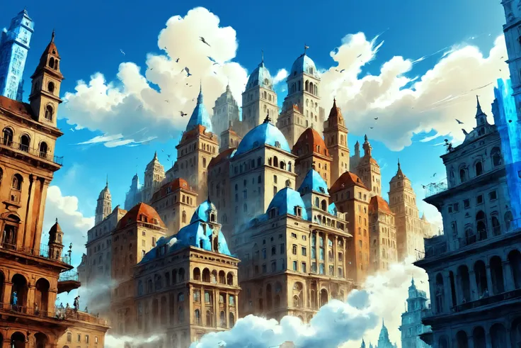 digital painting, fantastic, noon, blue sky, clouds, architecture, "at the Translucent indescribable City"<lora:EnvyFantasticXL01:2>