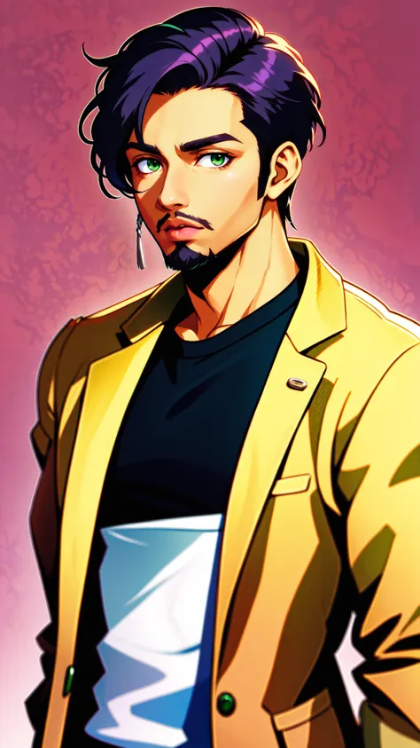 a cartoon of a man with a yellow jacket and black shirt