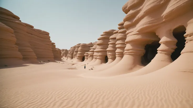 araffes in a desert area with a large rock formation