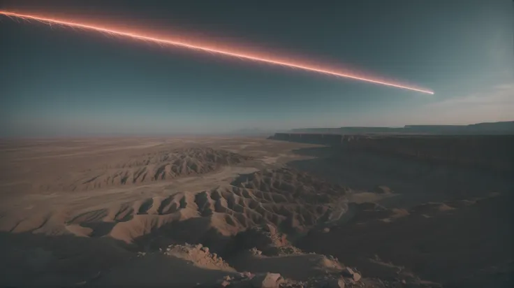 a close up of a plane flying over a desert area