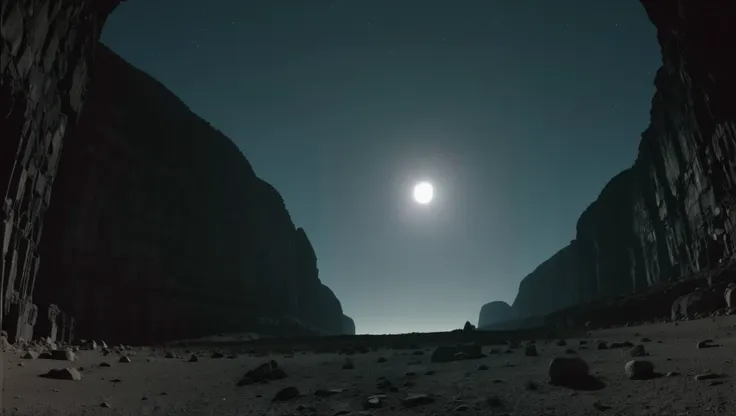 a view of a desert area with a moon in the sky