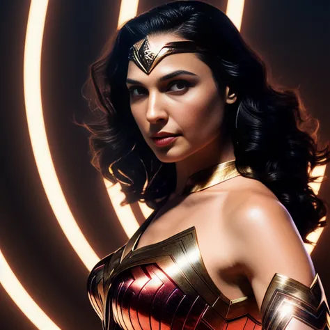 gal gadot as wonder woman in standby pose, hyperspectral imaging, dark mode, diffraction grading, fxaa, insanely detailed and in...