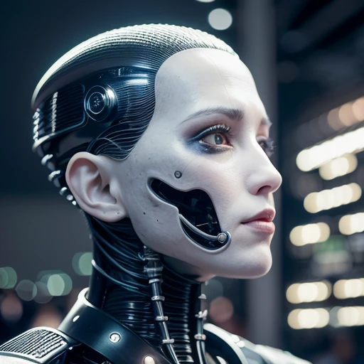 complex 3d render ultra detailed of a beautiful porcelain profile woman android upper body, closed mouth, cyborg, robotic parts, 150 mm, beautiful studio soft light, rim light, vibrant details, luxurious cyberpunk, lace, hyperrealistic, anatomical, facial muscles, cable electric wires, microchip, elegant, beautiful background, octane render, H. R. Giger style, 8k, best quality, masterpiece, illustration, an extremely delicate and beautiful, extremely detailed ,CG ,unity ,wallpaper, (realistic, photo-realistic:1.37),Amazing, finely detail, masterpiece,best quality,official art, extremely detailed CG unity 8k wallpaper, absurdres, incredibly absurdres, <lora:japaneseDollLikeness_v10:0.1>, <lora:koreanDollLikeness_v10:0.5>, robot, silver halmet, full body,