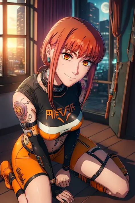 <lora:Makima - [Chainsaw Man] - Version 1:1>makima, red_hair, makima_(chainsaw_man), sidelocks, bangs,  (ringed_eyes, yellow_eyes, orange_eyes) (masterpiece:1.2),(best quality:1.2),(high resolution:1.2) 1girl,  tattoo  cyberpunk2077, cyberpunk (series),  p...