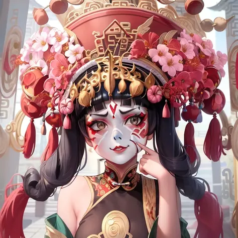Masterpiece, best quality, 1girl,  <lora:facial_makeup:0.85>, chinese_(facialmakeup)