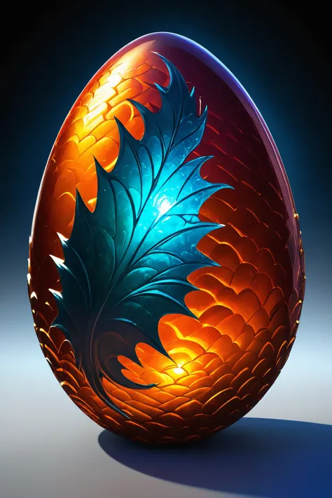 brightly colored glass egg with a leaf design on it