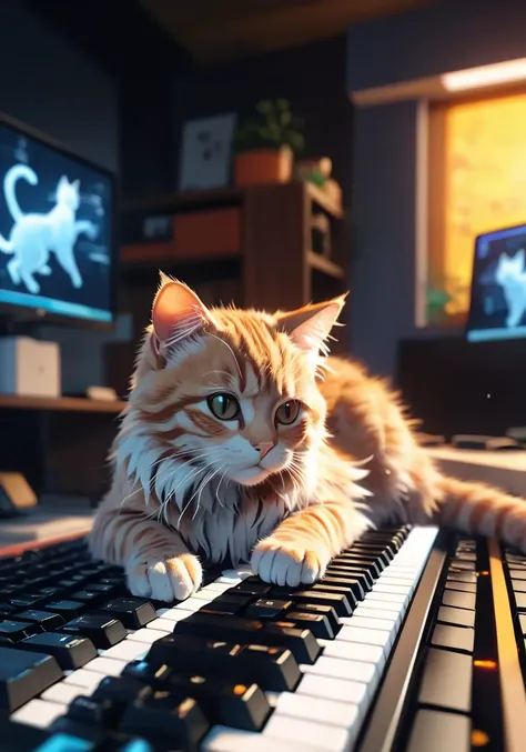 highres,best quality,natural,  Cat pressing the Delete key on the keyboard,cinematic photo official art, 8k wallpaper,ultra detailed, aesthetic quality,photorealistic,entangle,dynamic angle,the most beautiful form of chaos,elegant,a brutalist designed,vivi...