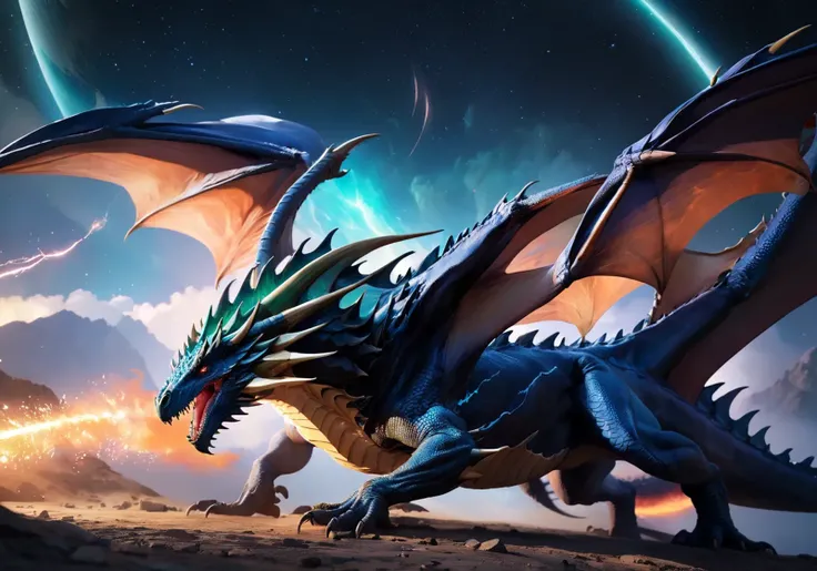 realistic,
DEEP DARK FANTASY  dragon
,wani wani panic,startrail,gorgeous atmosphere,
ultra realistic detailed,aesthetic,best quality,(photorealistic:1.2),dynamic angle,elegant,realistic skin detail ,