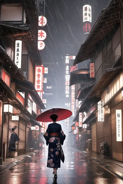 (extremely detailed cg unity 8k wallpaper),(masterpiece), (best quality), (realistic), cyberpunk, japan, scenery, banners, night...