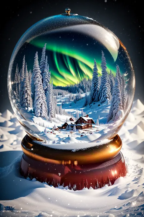 Masterpiece, 
knollingcase, winter scenery of (Lapland inside of snow globe), aurora borealis, transparent data visualization, trending on artstation, by Tom Bagshaw and Seb McKinnon, ultra detailed, hyper-realistic, cinematic, dramatic lighting, volumetri...