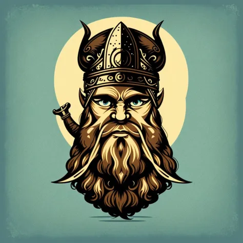 viking man head with long beard, in printdesign style