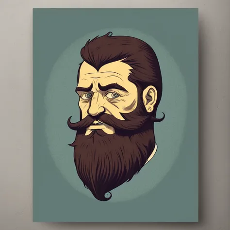 vintage head of man with long beard, in printdesign style