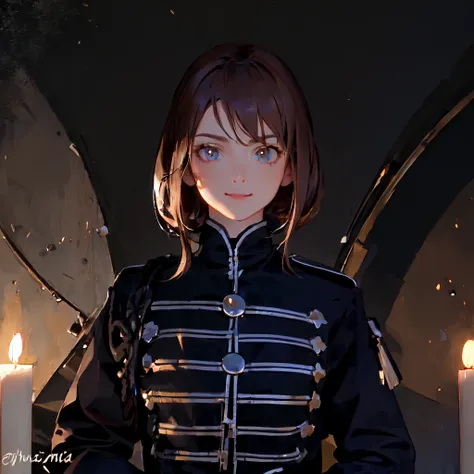 anime girl in uniform with candles in front of her