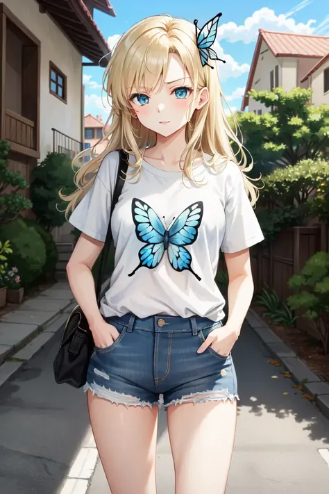 masterpiece, best quality, absurdres, perfect anatomy, 1girl, solo, sena kashiwazaki, long hair, butterfly hair ornament, graphi...