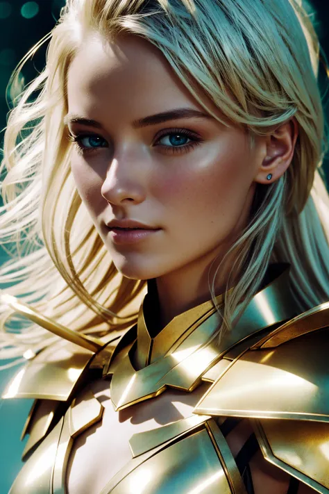 woman, gaodanvshen 
editorial photo of a European blonde woman skin glowing,  armor, fantasy, shot on Fujifilm Superia 400, Short Light,, close up shot, 32k, cinematic composition, professional color grading, film grain, atmosphere, wondrous, very sunny
 <...