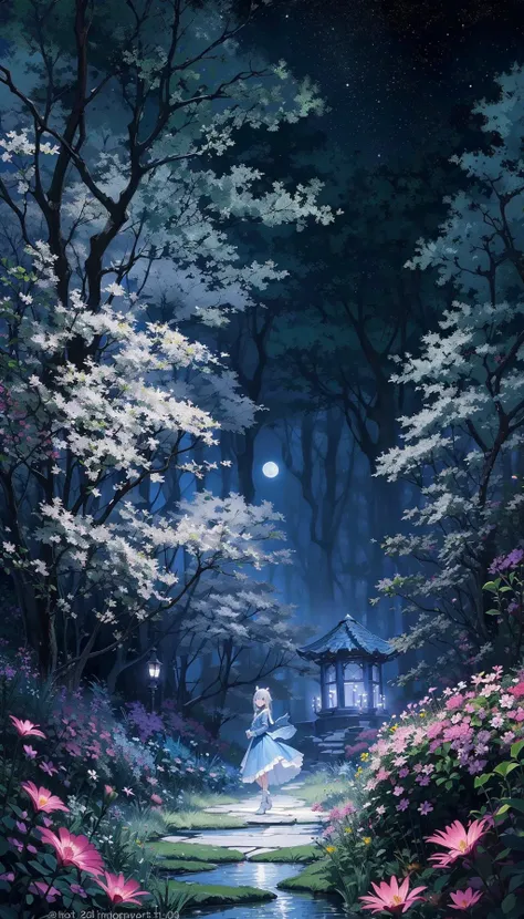 masterpiece, best quality,
dark shot, misty night, 1girl,
Curious girl following creature, girls surprised and interested expression, enchanting colorful creature, moonlit fantastical forest, shining stars, beautiful flowers, mysterious atmosphere, windin...