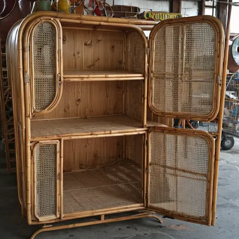 a close up of a cabinet with a door open and a shelf