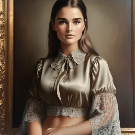 young 18 year old brooke shields,feminine,((perfect face)),((sexy face)),((detailed pupils)).rolf armstron,tom bagshaw. oil pain...