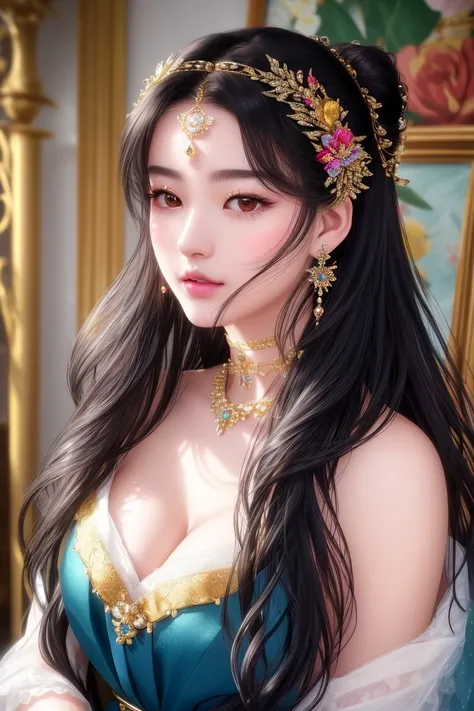 masterpiece,best quality,(8k, RAW photo:1.2),(( ultra realistic)),(full body portrait),upper body,aristocratic style,Royal style,(1girl),(solo),, gorgeous_light_and_shadow, stunning environment, (vibrant colors:1.2),soft focus, (sharp focus:1.1),(delicate ...