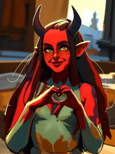 a cartoon picture of a woman with horns and a heart