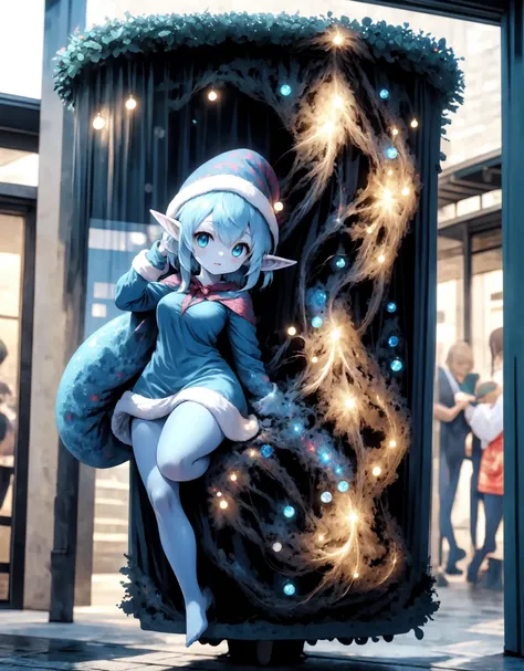 blue elf girl <lora:Xmas_elf_girl_v0.4:1> <lora:aurora-style-richy-v1:1>,open air