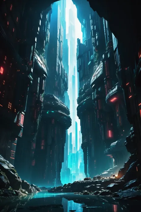 a futuristic city with a river in the middle of it