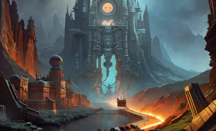 An ancient dwarven stronghold, carved deep into the mountain, with massive stone gates, sprawling tunnels, intricate machinery. ancient, formidable, underground, mechanical, midnight.
(award winning) (masterpiece:1)(best quality) (detailed) (8k) (HDR) (w...