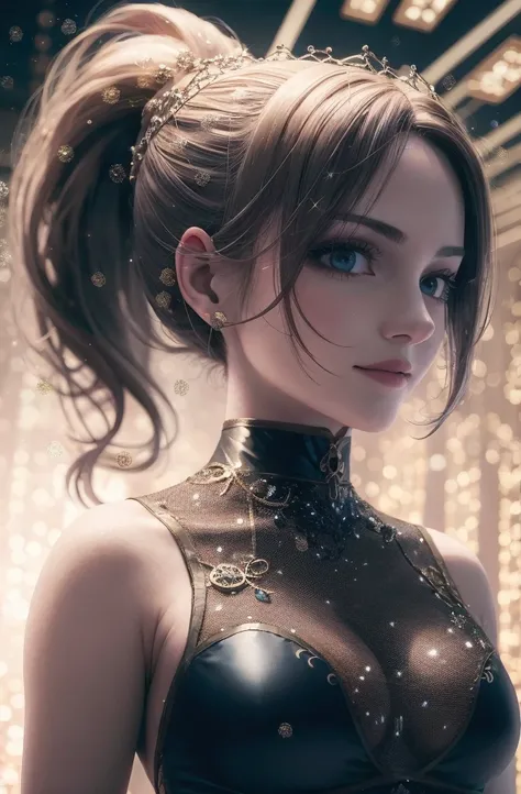 best quality, masterpiece, upper body,
(adult:1.6) ukrainian woman, (smug smirk:0.4),
ponytail auburn hair,
sparkling eyes,
victorian leotard,
floating light particles, centered, <hypernet:sxzBloom_sxzBloom:0.7>