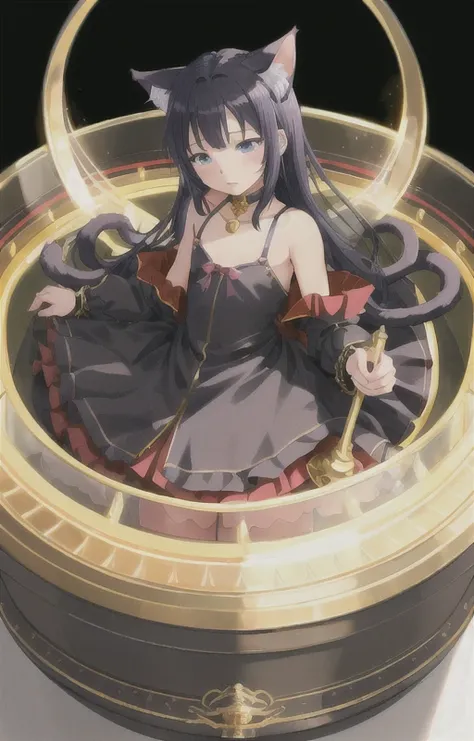 anime, 1girl, sexy [anthro] cat girl, elegant cat_humanoid (((wearing a dress)))  ((flat chest)), furry, black hair, [stretching], sleepy, sultry, thin, slinky, detailed room background, beautiful colors, beautiful detailed lighting, intricate, beautiful d...