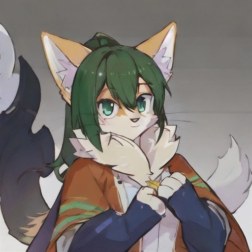 anime character with green hair and green eyes and a cat