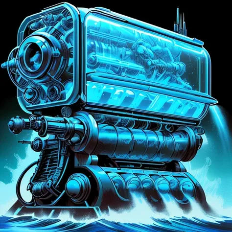 a close up of a robot with a gun in the water